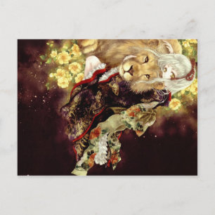 flicka med lejon animering vykort