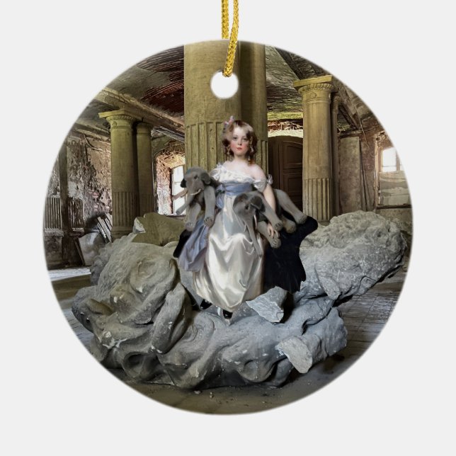Flicka med leksaker julgransprydnad keramik (Framsidan)
