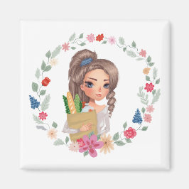 flicka med livsmedel magnet