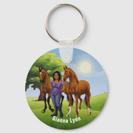 Flicka med monogram på hästar nyckelring