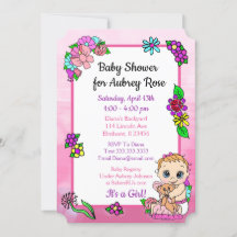 Flicka med Nalle Rosa Baby Shower-Blommigt