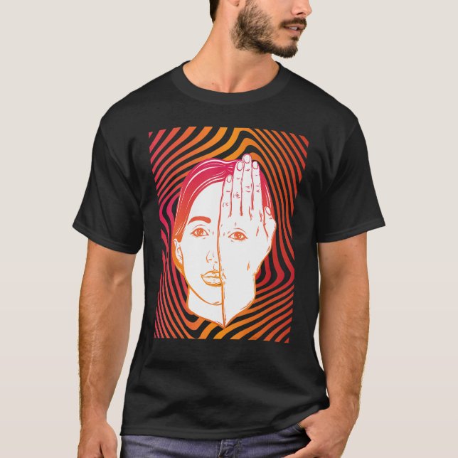 Flicka med Öga på hand Psychedelic Hypnotic Backgr T Shirt (Framsida)