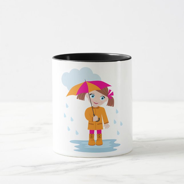 Flicka med paraply i regn barn regnig dag mugg (Skapare uppladdad)