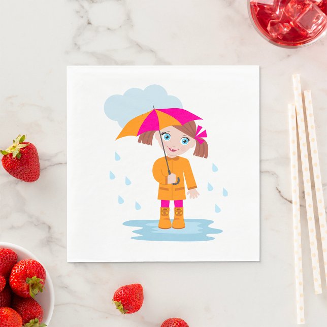 Flicka med paraply i regn Barn Regnig dag Pappersservett (Skapare uppladdad)