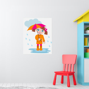 Flicka med paraply i regn Barn Regnig dag Poster