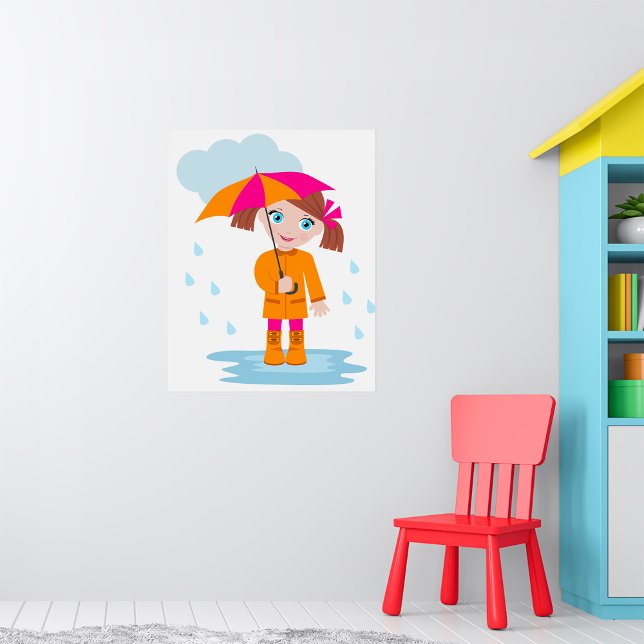 Flicka med paraply i regn Barn Regnig dag Poster (Skapare uppladdad)