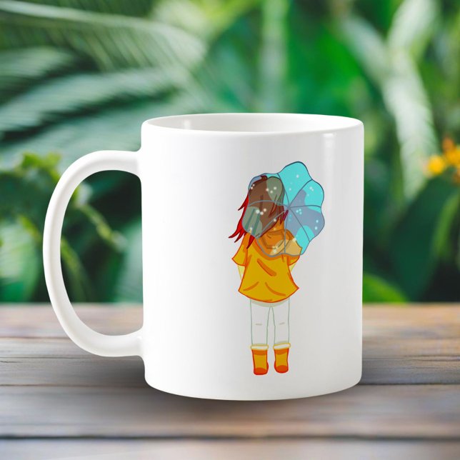 Flicka med paraply i vind ritning kaffemugg (Skapare uppladdad)