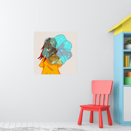 Flicka med paraplyer i Vind Rain Teckning Poster