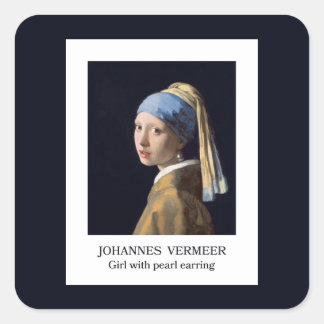 Flicka med pärlörhänge 1665 Johannes Vermeer Fyrkantigt Klistermärke