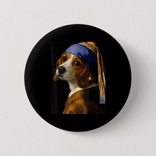 Flicka med pärlörhänge beagle rolig hund meme  knapp (Framsida)