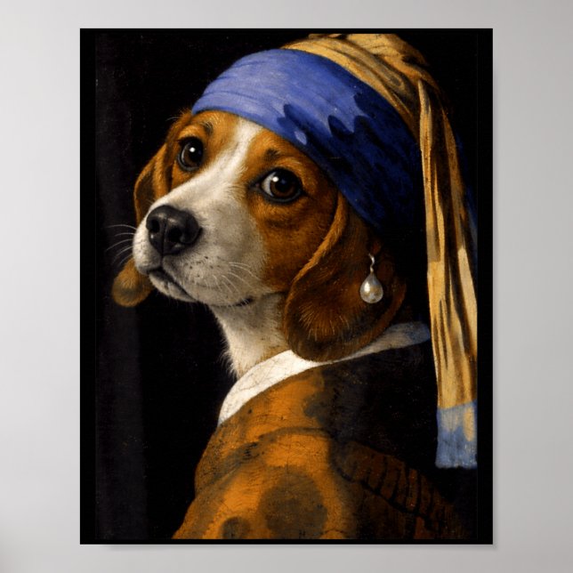 Flicka med pärlörhänge beagle rolig hund meme  poster (Framsidan)