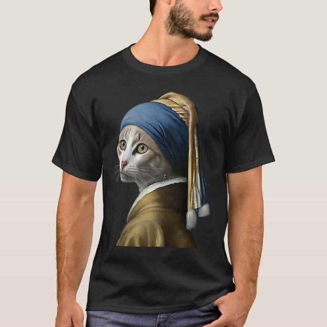 Flicka med pärlörhänge Katt 1 T Shirt (Framsida)