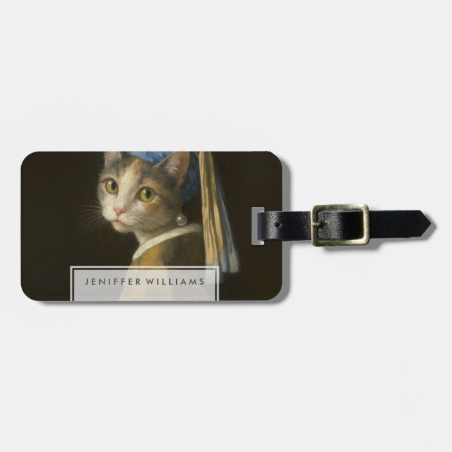 Flicka med pärlörhänge katt bagagebricka (Horisontell Framsida)