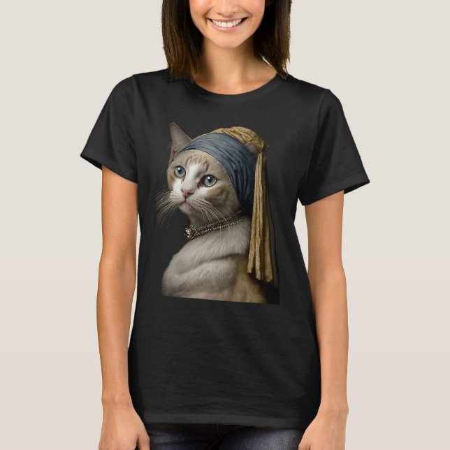 Flicka med pärlörhänge  Katt T Shirt (Framsida)
