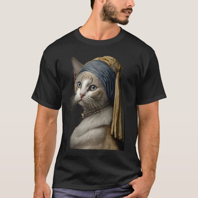 Flicka med pärlörhänge  Katt T Shirt (Framsida)