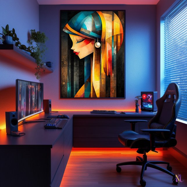 Flicka med pärlörhänge - Kubistisk Minimalistisk Poster (Skapare uppladdad)