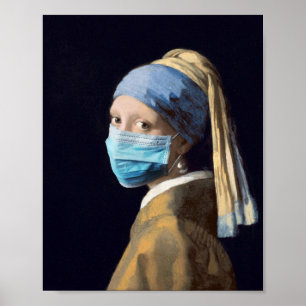 Flicka med pärlörhänge och ansiktsmask poster
