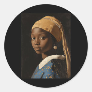 Flicka med Pearl Earring Black History Month Runt Klistermärke