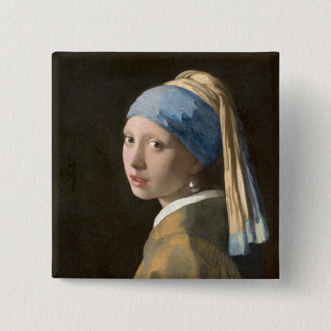 Flicka med Pearl Earring-Johannes Vermeer Art Knapp (Framsida)