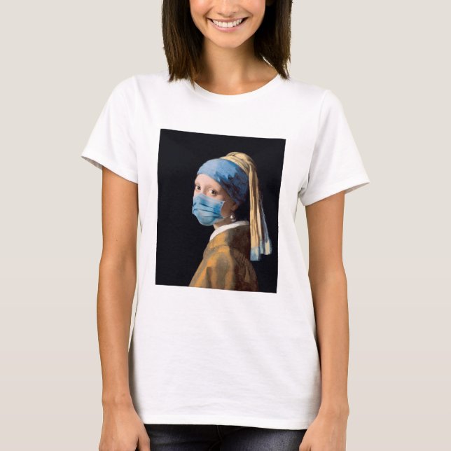 Flicka med Pearl Earring med mask T Shirt (Framsida)