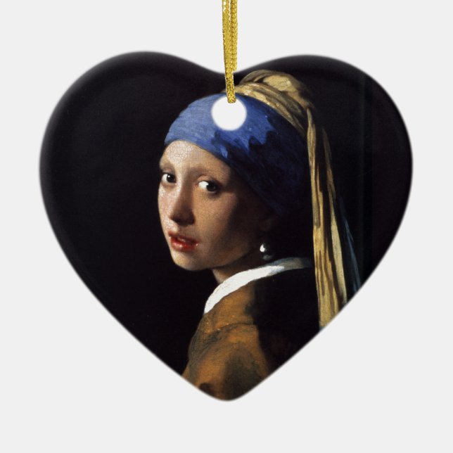 Flicka med Pearl Earring Painting by Vermeer Julgransprydnad Keramik (Framsidan)