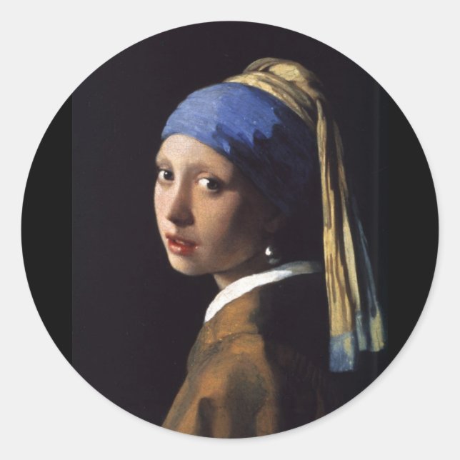 Flicka med Pearl Earring Runt Klistermärke (Framsida)