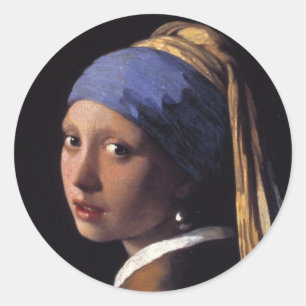 Flicka med Pearl Earring Runt Klistermärke