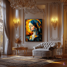 Flicka med Pearl Earring Stached Glass Mosaic Canvastryck