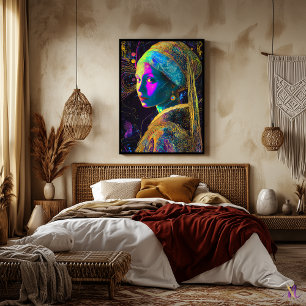 Flicka med Pearl Earring Synthwave Cyberpunk Art Poster