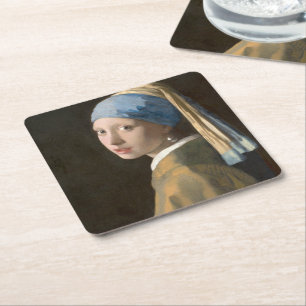 Flicka med Pearl Earring Underlägg Papper Kvadrat