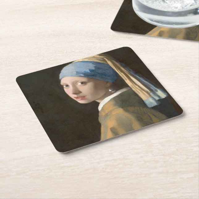 Flicka med Pearl Earring Underlägg Papper Kvadrat (Vinklad)
