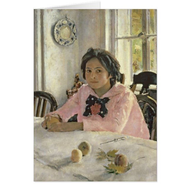 Flicka med persikor, 1887 hälsningskort (Framsidan)