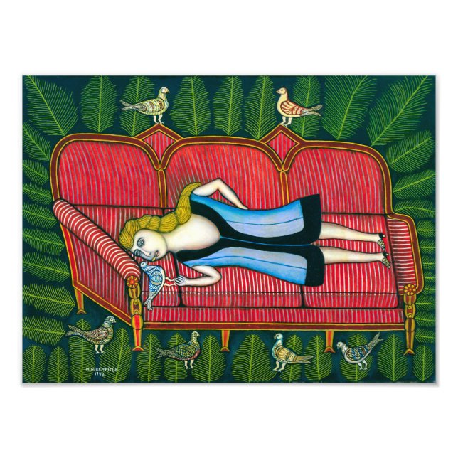 Flicka med Pigeons | Morris Hirshfield | Fototryck (Framsidan)