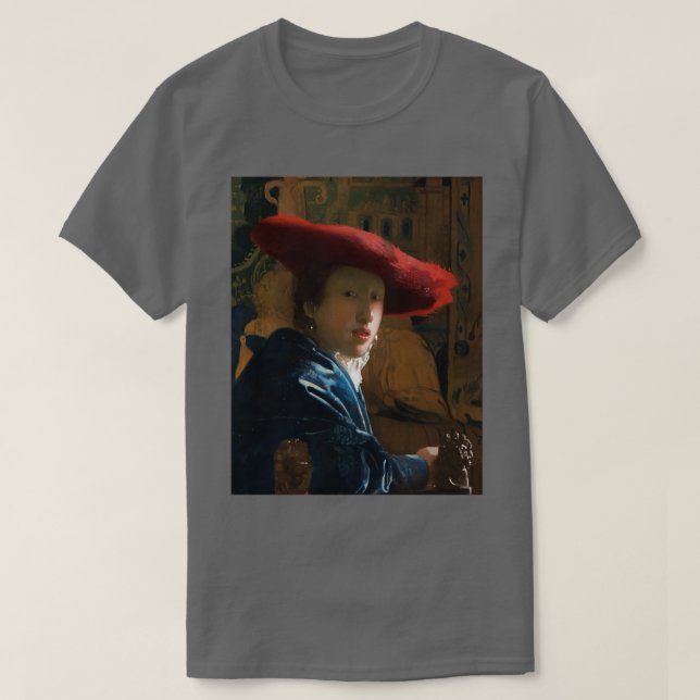 Flicka med Red Hat 1665 Johannes Vermeer T Shirt (Design framsida)