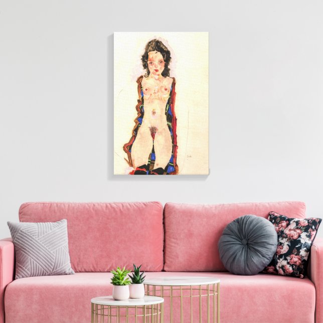 Flicka med röda bälte | Egon Schiele | Canvastryck (Insitu (Vardagsrum))