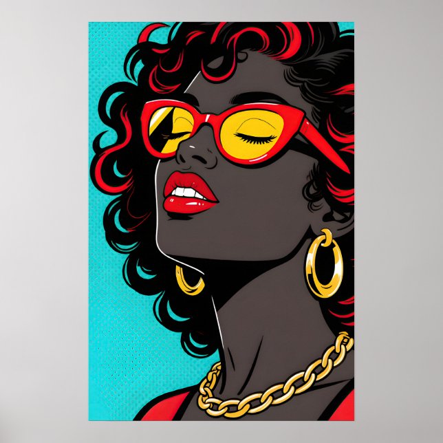 Flicka med röda läppar Pop Art-affisch Poster (Framsidan)