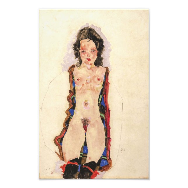 Flicka med röda strumpband | Egon Schiele | Fototryck (Framsidan)