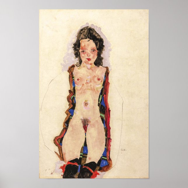 Flicka med röda strumpband | Egon Schiele | Poster (Framsidan)