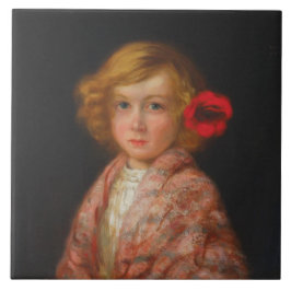 Flicka med rött blomma i hennes hår kakelplatta