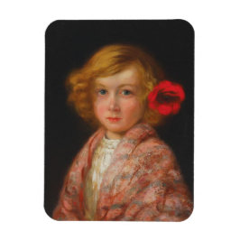 Flicka med rött blomma i hennes hår magnet