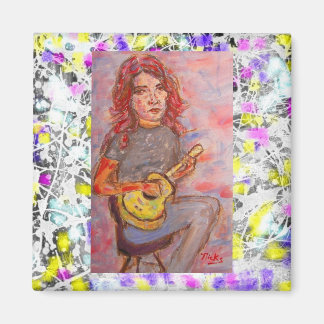 flicka med rött hår och ukulele magnet