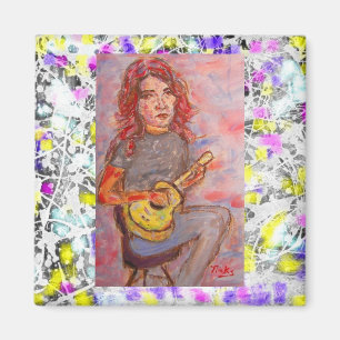 flicka med rött hår och ukulelen magnet