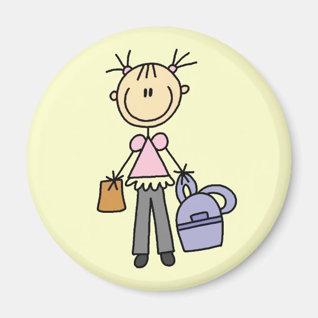 Flicka Med Ryggsäck Magnet (Framsidan)