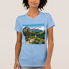 Flicka med ryggsäck som letar upp ett naturspår t shirt