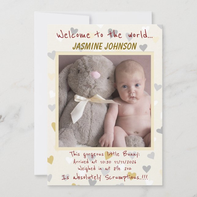 Flicka med sin bunny New Arrival Meddelande (Framsida)