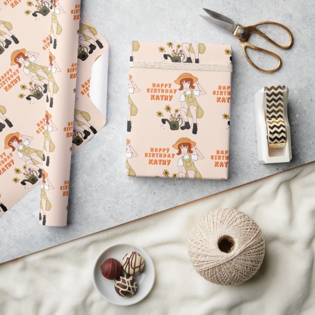  flicka med solblommor Grattis på födelsedagen Presentpapper (Hantverk)