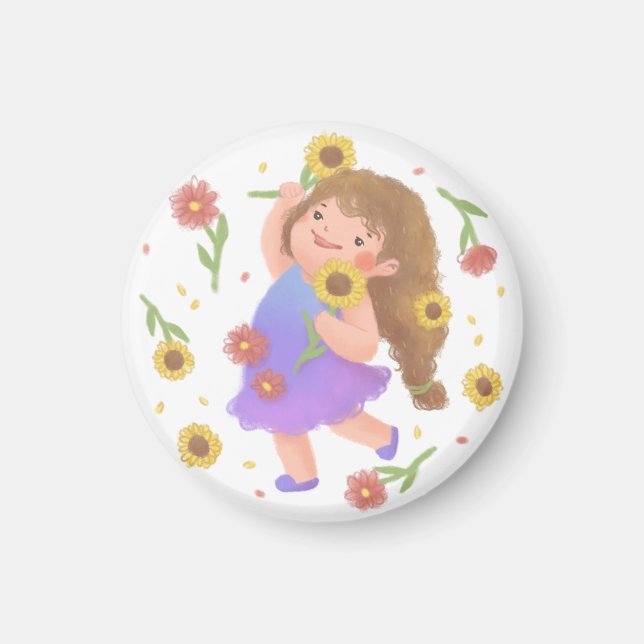 Flicka med solblommor magnet (Framsidan)