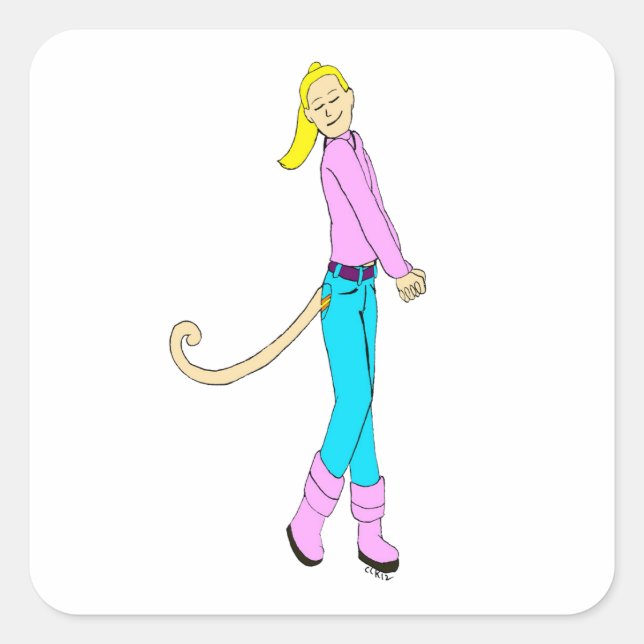 flicka med svan fyrkantigt klistermärke (Framsida)