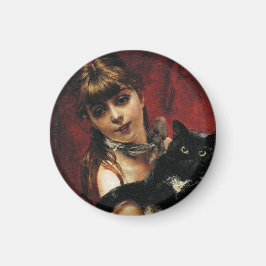 Flicka med svart katt i hennes Arm Magnet