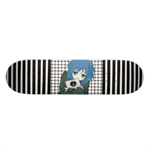 Flicka med tableten old school skateboard bräda 18 cm
